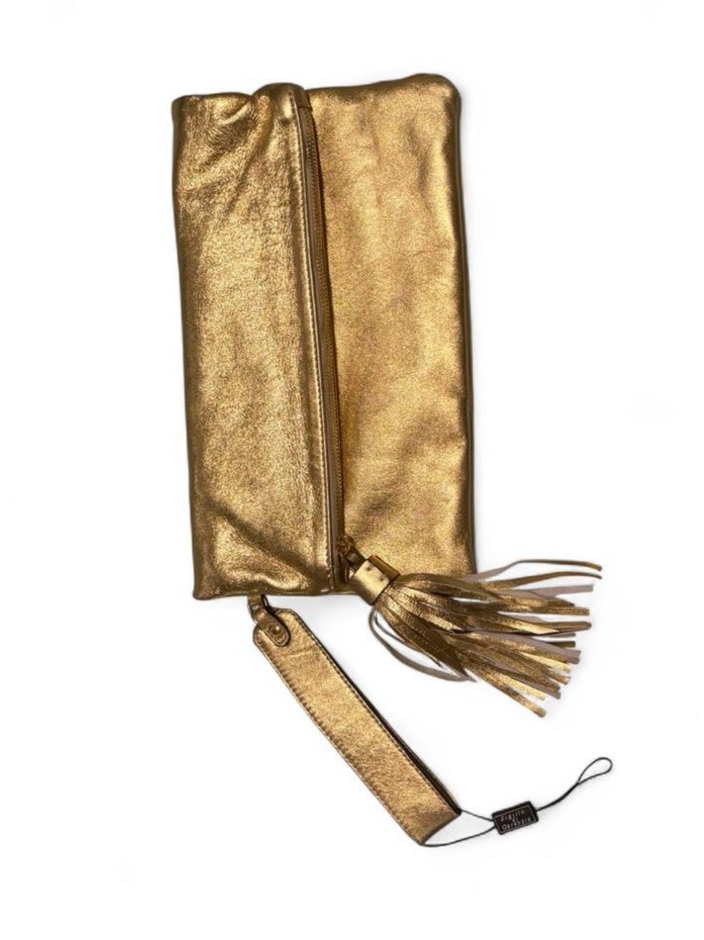 Alessandro Mari Metallic Gold Leather Foldover Clutch Wristlet Italy